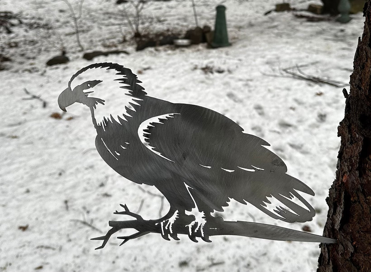 Metal Bald Eagle on Hammer in Branch
