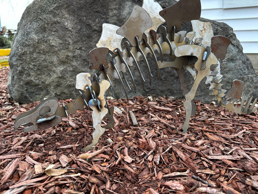 3D Metal Stegosaurus Skeleton Sculpture
