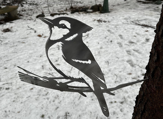 Metal Blue Jay on Hammer in Branch