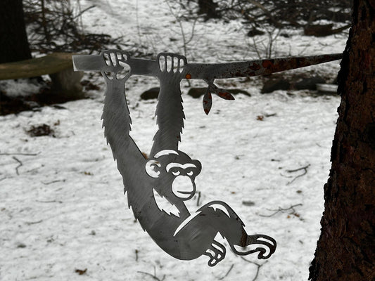 Metal Chimpanzee on Hammer in Branch