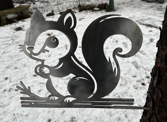 Metal Squirrel on Hammer in Branch