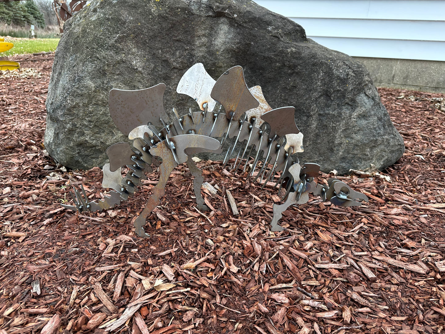 3D Metal Stegosaurus Skeleton Sculpture