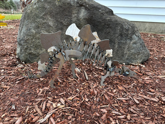 3D Metal Stegosaurus Skeleton Sculpture